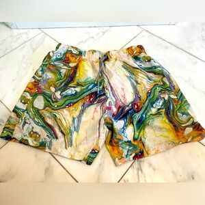 Boardies, men’s small, multicolor paint swirl board swim shorts with netting